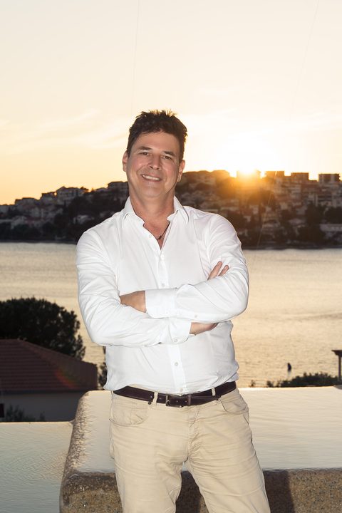 Dr. Thomas Leiber, Founder of IPC d.o.o., at his home in Zatoglav, sunset over the Adriatic bay.